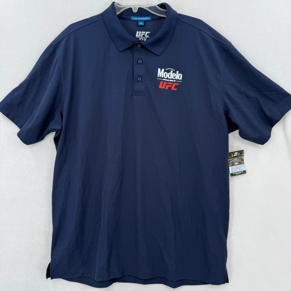 Port Authority UFC Polo Shirt Mens 2X Navy Blue Modelo Official Beer Logo NWT